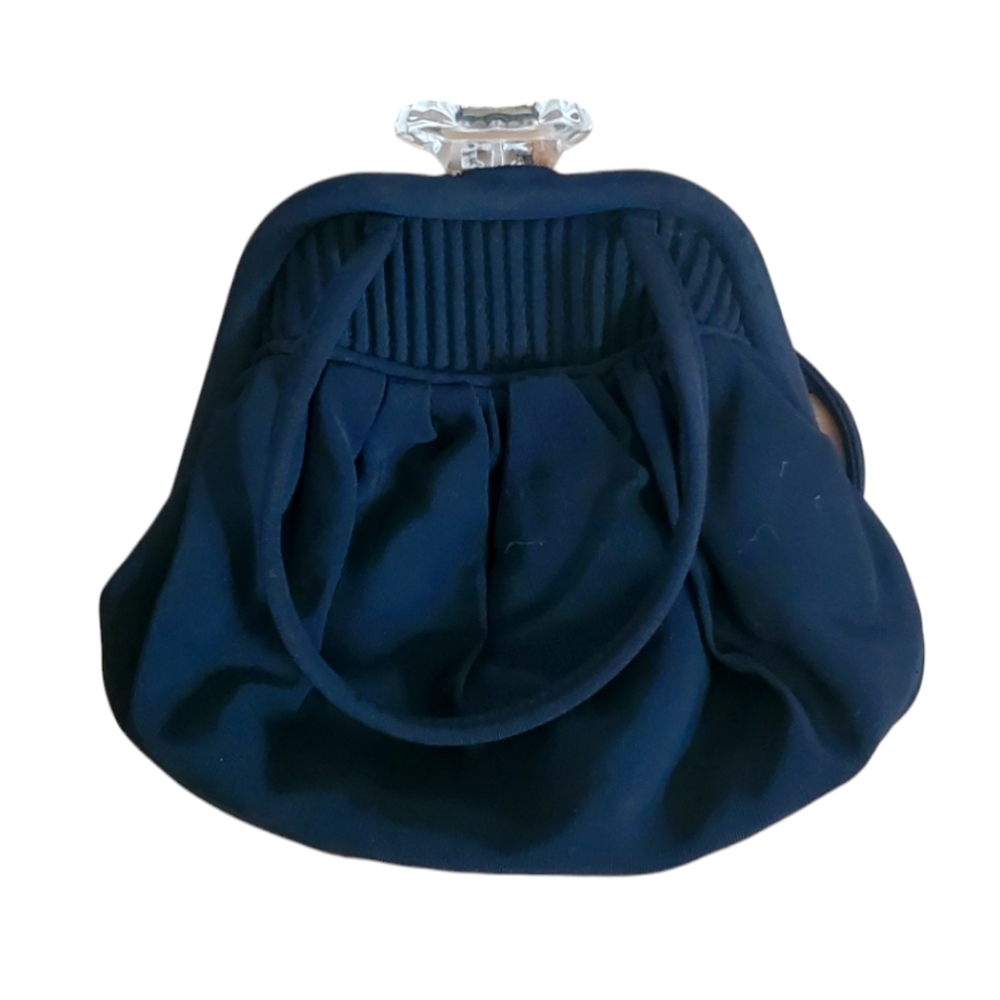 VINTAGE BLACK BAG WITH CLEAR RESIN KNOB CLASP 1940s